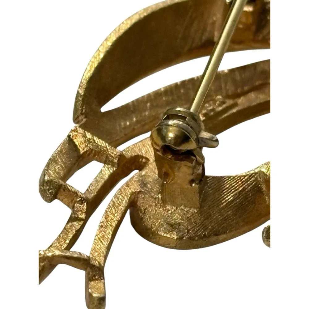 Vintage‎ Coro Brooch Pin Gold Tone Abstract Brushed Polished Swirl Modernist MCM